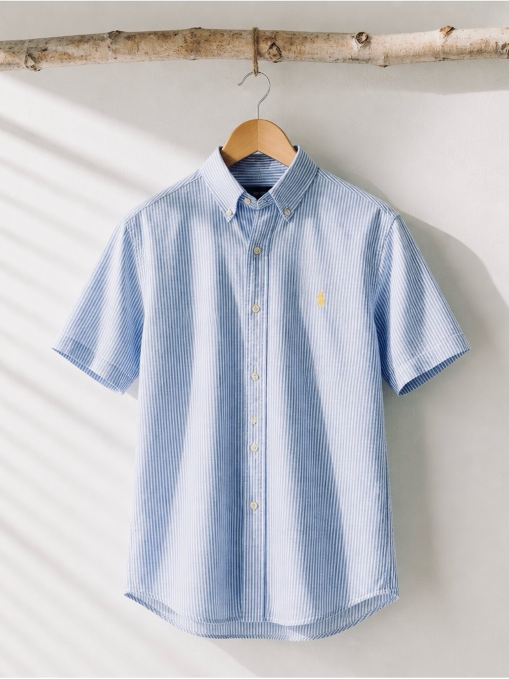 Ralph Lauren Light Blue Striped Short-Sleeve Button-Down Shirt
